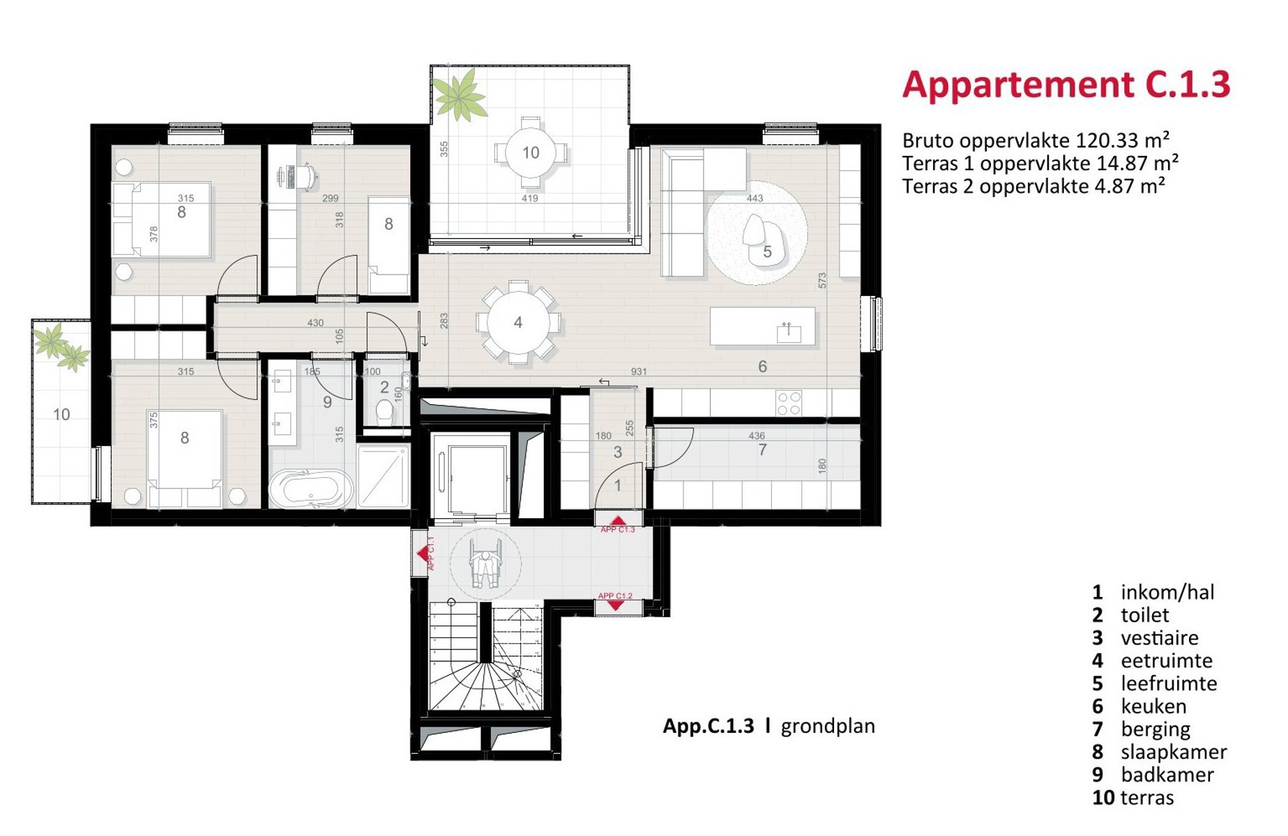 Residentie Ter Leysen : APP. C1.3 - 120,33 m² - 3 slpks - foto 1