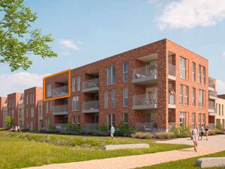 Dit 2-slaapkamerappartement op de tweede verdieping is 105 m² groot en omvat een inkom, toilet, berging, ingerichte badkamer, 2 slaapkamers, open leefruimte met keuken en 2 terrassen. Het wordt verwarmd met vloerverwarming en warmtepomp. Bij elk app. hoort een vaste parkeerplaats en berging in <em><span>de</span></em> ondergrondse parking.<br />Geïnteresseerd? Neem contact op via 03 808 43 94 of info@matexi.be.<br /> 