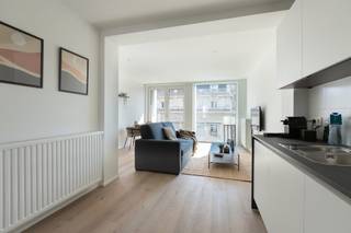 Located in the heart of Brussels, in the lively De Brouckère district and close to all amenities (transport, shops, restaurants, etc.), this beautiful furnished apartment of approximately 58 m² is on the 3d floor of a recently renovated building. It comprises a bright living room, a fully equipped open-plan kitchen, a comfortable bedroom, a modern shower room, a laundry room, a separate toilet and a pleasant balcony. The property is in excellent condition and offers all the necessary amenities: lift, double glazing, individual gas heating, water softener. Charges: Fixed fee of 195€ (communal, heating, hot water, WiFi and waiver of recourse insurance ). EPC: C+. Available on 01/11/2026. Measurements provided for information purposes only.