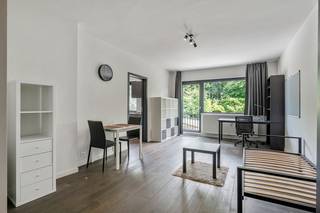 Deze leuke studio onderging in 2014 een totaalrenovatie met kwalitatieve materialen en een luxueuze afwerking. De studio is gelegen aan de rustige achterzijde van het gebouw. Het zuidgerichte terras met open zicht op groen is een absolute meerwaarde.<br /><br />De studio is momenteel niet verhuurd en aldus meteen beschikbaar voor het nieuwe academiejaar.<br /><br />U komt binnen in een open en lichtrijke leefruimte dewelke plaats biedt voor een salon, een eetplaats, een bureau en een dubbel bed.  De aparte en hoogwaardige keuken met een stenen werkblad is volledig uitgerust. De badkamer is een pareltje met een prachtige inloopdouche en dito wasmeubel.  Het terras sluit aan bij de leefruimte, is goed georiënteerd en biedt zicht op groen. Alle kranen(keuken/badkamer) werden recent vernieuwd!<br /><br />In de ondergrond beschikt de studio over een ruime bergruimte met elektriciteit en achter het gebouw is de overdekte autostaanplaats nummer 4 inbegrepen in de prijs. Hier is ook een gemeenschappelijke fietsenberging voorzien. <br /><br />Verlichting en gordijnen inbegrepen. Totaalconcept!<br /><br />EPC 185kWh(B-label)! Elektriciteit conform! Asbestveilig!<br /><br />Indien u deze leuke studio graag bezoekt dan kan u mij steeds bereiken op 0495/292080 of via arnaut@immojanstas.be.<br /><br />Bijkomende info (EPC, bodemattest, elektriciteitsattest, enz...) kan U hier downloaden ↓