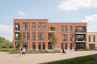 Dit 2-slaapkamerappartement op de eerste verdieping is 103 m² groot en omvat een inkom, toilet, berging, ingerichte badkamer, 2 slaapkamers, open leefruimte met keuken en 2 terrassen. Het wordt verwarmd met vloerverwarming en warmtepomp. Bij elk app. hoort een vaste parkeerplaats en berging in <em><span>de</span></em> ondergrondse parking.<br />Geïnteresseerd? Neem contact op via 03 808 43 94 of info@matexi.be.<br />