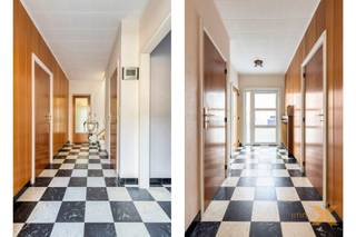 ***BEZOEKMOMENTEN VOLZET*** FANTASTISCHE SEVENTIES WONING MET GARAGE EN TUIN. Deze charmante perfect onderhouden woning, van eerste eigenaar, en met zijn typische seventies elementen, voldoet aan het hedendaags technisch comfort (Zonnepanlenen 3.240Wp - elektr 100% OK komende 25j - cv aardgas - Energielabel A!!). Woning bestaande uit: Gelijkvloers: Inkomhal/traphal, met grote vestiaireruimte, gastentoilet, lichtrijke gezellige woonkamer/salon met openhaard, fantastische seventies uitgeruste keuken (koelkast - diepvries - wasmachine/droogautomaat, combi-oven - inductiekookplaat - dampkap - dubbele spoeltafel), garage met elektrische sectionaalpoort, technische ruimte. 1e verdieping: lichtrijke nachthal, 1 heel grote slaapkamer met toegang tot dakterras, 2 kinderkamers, ingerichte badkamer (inloopdouche - toilet - lavabomeubel - inbouwkasten). Uitbreiding 1e verdieping technisch mogelijk (bijmaken 4e slaapkamer of dressing bvb). Centrale verwarming op aardgas (hoogrendement - condensatieketel), alu ramen dubbel hoogrendementglas, woning is asbestveilig - geen asbestmaterialen gevonden, werkende traplift aanwezig - kan worden verwijderd, leuke zonnige tuin met groot terras (voorzien van elektrische zonneluifel) en tuinhuis. ABSOLUTE TOPWONING - MEUBELS ZETTEN EN WONEN!! Bezoek enkel mogelijk op afspraak met Immo-X via mail.