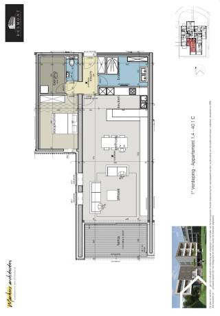 Het appartement is gelegen op de eerste verdieping en werd op plan ingedeeld als volgt: Inkomhal met toegang tot de slaapkamer, ingerichte...