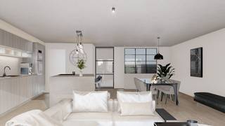 Dit appartement maakt deel uit van Residentie ‘Albatross’, een residentie bestaande uit 7 wooneenheden, gelegen in hartje Lanaken. Je bevindt je hier in het bourgondische centrum met tal van boetiekjes, restaurants en supermarkten. Daarnaast bevindt het openbaar vervoer en tal van scholen zich op een steenworp afstand. Van hieruit heb je een goede verbinding naar Maastricht, Genk en Bilzen. Ook de oprit van de E314/E313 is van hieruit vlot bereikbaar.<br /><br />De vraagprijs is exclusief 6% btw.<br /><br />Dit appartement is gelegen op de gelijkvloerse verdieping.<br /><br />Via de inkomhal met gastentoilet en vestiairehoek bereik je de leefruimtes van het appartement. Er is een lichtrijke leefruimte van 55 m² met open keuken. De kamerbrede raampartijen zorgen voor een optimaal contact met het zonnige terras van maar liefst 50 m².<br /><br />Naast de keuken is er een praktische berging/technische ruimte. Verder zijn er twee slaapkamers van 17 en 7 m² en een badkamer met inloopdouche en lavabomeubel.<br /><br />Bij de appartementen werd er extra aandacht besteed aan optimale (geluids)isolatie. Bovendien zijn de appartementen uitgerust met ventilatiesysteem D. <br /><br />Het appartement wordt verkocht inclusief kelderberging. Daarnaast is er een mogelijkheid tot het aankopen van een afgesloten garage in de kelder.<br /><br />De getoonde impressies zijn indicatief. De appartementen worden afgewerkt volgens smaak en budget.<br /><br />Op zoek naar een instapklaar, lichtrijk en energiezuinig appartement in hartje Lanaken? Bel dan vandaag nog 089 390 990 of mail naar info@immofair.be!