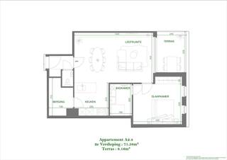 Mooi ruim appartement op de 2de verdieping met een ruime leefruimte met open keuken en aansluitende berging, 1 slaapkamer, badkamer met douche...