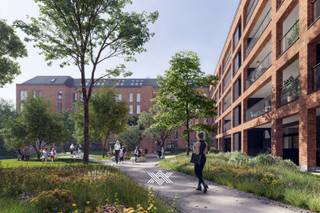 Dit appartement van 143 m² beschikt over een lichtrijke leefruimte met extra hoge plafonds en een zuid gericht terras van 28 m² met uitzicht op...