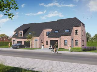 INDELING VAN DE WONING<br /><br />GELIJKVLOERS<br /><br />- Inkomhal- Gastentoilet- Leefruimte met open keuken- Sas met trap naar boven- Berging- Inpandige garage<br />EERSTE VERDIEP<br /><br />- Nachthal met zolderluik- Apart toilet- Badkamer- 4 slaapkamers<br />ZOLDERVERDIEP<br /><br />- Zolderruimte<br />Afbeeldingen zijn steeds illustratief en contractueel niet bindend.<br /><br />De koper heeft deels nog inspraak in de stijl en afwerking van de woning voor zover deze zaken nog niet werden vastgelegd door vergunning of bestelling van materialen.<br /><br />TIP: Hoe sneller U beslist in de bouwfase, des te meer inspraak U heeft in de keuze van materialen en/of afwerking.