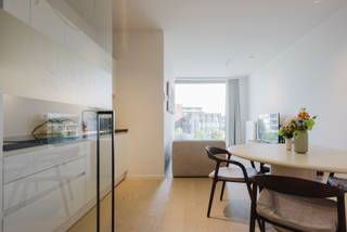 Deze volledig gemeubelde studio voor korte verhuur aan de Leie in Kortrijk is ideaal voor een verblijf tot maximaal 90 dagen. Het interieur is stijlvol ingericht met hoogwaardige meubels, wat zorgt voor een aangenaam en comfortabel verblijf. <br /><br />De studio beschikt over een elegante inkomhal, een lichte en ruime woonkamer met open keuken. Daarnaast is er een overdekt terras. De woning omvat ook een wasberging met wasmachine, een apart toilet en één smaakvol ingerichte slaapkamer met een comfortabel dubbel bed en voldoende opbergruimte voor je kleding. De moderne badkamer is voorzien van een ruime inloopdouche. <br /><br />Gelegen op het 3de verdiep, biedt deze studio rust en privacy. Ondergronds is er een private parkeerplaats beschikbaar, evenals een afgesloten gemeenschappelijke fietsenstalling. <br /><br />De huurprijs is btw-inclusief per maand. Bovendien wordt er een provisie van 79,5 €/maand gerekend voor water, gas, elektriciteit en internet, en 53 €/maand voor de syndic. <br /><br /><br />Waarom deze studio kiezen? <br /><br />-> beschikbaarheid vanaf december 2026<br />-> Volledig gemeubeld <br />-> Centrale en rustige locatie <br />-> Wasmachine aanwezig <br />-> Parkeerplaats inbegrepen <br />-> Perfect voor tijdelijke huisvesting <br />-> Ideaal voor een kort verblijf in Kortrijk <br /><br />Interesse? Vul snel het contactformulier in en we nemen spoedig contact met je op!