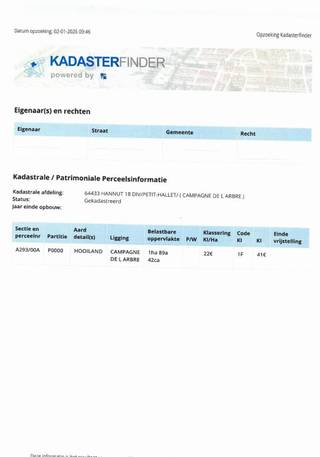 Grond te koop in Petit-Hallet. Oppervlakte: 1ha 89a 42caIdeaal gelegen als paardenweide, afdak ter bescherming zon en regen mogelijk.Er is...