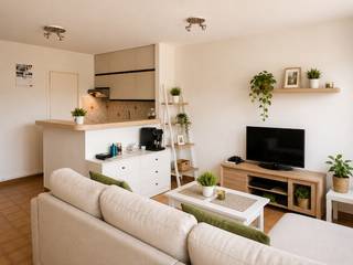 omvattende een inkomhal, klare living, ingerichte open keuken en badkamer, 1 slaapkamer, autostaanplaats binnen in het gebouw en gemeenschappelijke fietsenberging<br /><br />heel mooi en rustig gelegen met open verzicht<br /><br />HP = 500 €/maand<br />voorschot HL = 25 €/maand