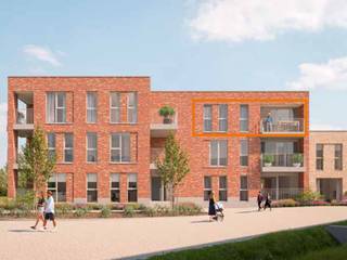 Dit 3-slaapkamerappartement op de tweede verdieping is 114 m² groot en omvat een inkom, toilet, berging, ingerichte badkamer, 3 slaapkamers, open leefruimte met keuken en 2 terrassen. Het wordt verwarmd met vloerverwarming en warmtepomp. Bij elk app. hoort een vaste parkeerplaats en berging in <em><span>de</span></em> ondergrondse parking.<br />Geïnteresseerd? Neem contact op via 03 808 43 94 of info@matexi.be.<br /> 